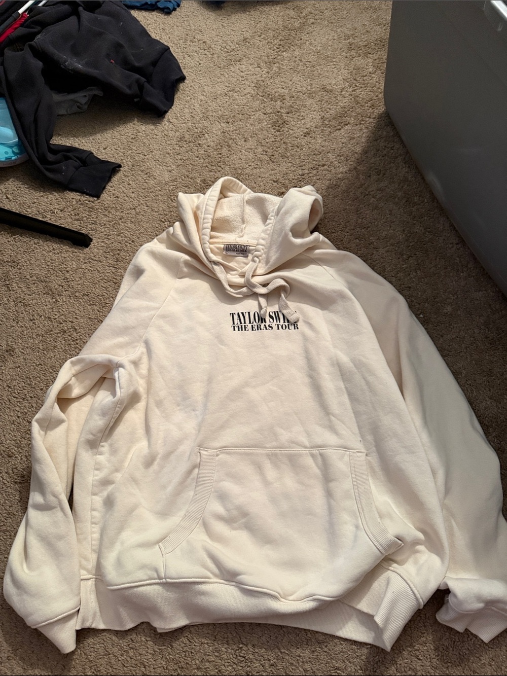 Taylor Swift Cream Oversized Tour Hoodie with Black Logo